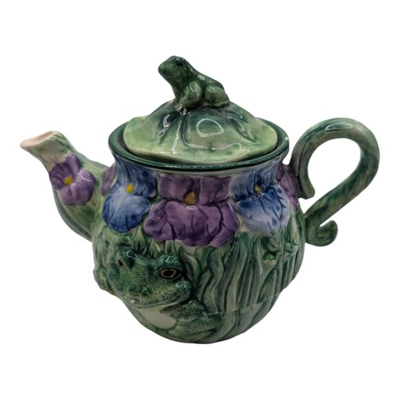 Vintage Jeanette Adams by Silvestri Small Frog Floral Motif Tea Pot No cup - Picture 2 of 10